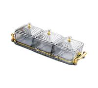 THINCAN 3 bandejas de vidrio para aperitivos cuencos con bandeja y tapa frutas secas para mostrador de cocina Suministros de fiesta Bandeja de aperitivos cuadrados a rayas transparentes