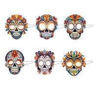 THINCAN 6 piezas Scary Day Of The Dead Skull Adult Cosplays Mascarada Accesorios Halloween Mascarillas Fiesta Mascarillas Prop Mexicana Mascarillas de Disfraz