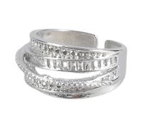THINCAN Anillos de circonita cúbica de múltiples capas para mujer, compromiso hecho a mano, anillo de boda, banda de aniversario, joyería geométrica de circonio cúbico