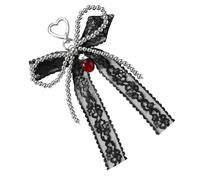 THINCAN Arcos de cinta decorativos Llavero en forma de bolso vintage encanto para damas moda perlas bolsa de joyería decoración accesorios mujer, Negro