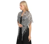 THINCAN Borlas de lujo tienen bufanda de lentejuelas brillante para las mujeres noche gala belly dance trajes oro acentos noche fiesta encaje acero pañuelo, plata, Talla única