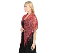 THINCAN Borlas de lujo tienen bufanda de lentejuelas brillante para las mujeres noche gala belly dance trajes oro acentos noche fiesta encaje acero pañuelo, rojo, Talla única
