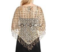 THINCAN Borlas de lujo tienen bufanda de lentejuelas brillante para las mujeres noche gala belly dance trajes oro acentos noche fiesta encaje acero pañuelo, dorado, Talla única