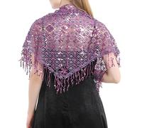 THINCAN Borlas de lujo tienen bufanda de lentejuelas brillante para las mujeres noche gala belly dance trajes oro acentos noche fiesta encaje acero pañuelo, morado, Talla única