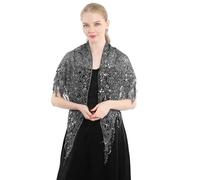 THINCAN Borlas de lujo tienen bufanda de lentejuelas brillante para las mujeres noche gala belly dance trajes oro acentos noche fiesta encaje acero pañuelo, Negro , Talla única