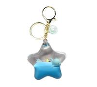 THINCAN Creativo pentagramas aceite líquido llavero dibujos animados animales flotando encanto para llaves de coche hecho a mano bolsa en forma de estrella colgante llavero creativo, Ballena azul