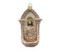 THINCAN Elegante Europea Resinas Esculturas Pared Decoraciones Fuente de Oración Fuente de Agua Sagrada Fuente para Casa Iglesia o Jardín Pantalla Resinas Cristiana Pared Colgante Fuente
