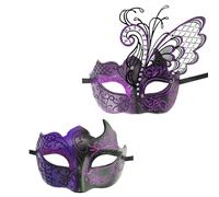 THINCAN Juego de 2 mascaradas para hombres y mujeres con purpurina, máscara de media cara, máscara de mariposa para Halloween