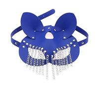 THINCAN Máscara de gato de cuero PU con borlas de cadena para mujeres hombres disfraz cosplay Halloween misteriosa media cara máscara punk