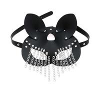 THINCAN Máscara de gato de cuero PU con borlas de cadena para mujeres hombres disfraz cosplay Halloween misteriosa media cara máscara punk