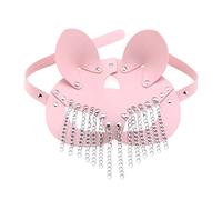 THINCAN Máscara de gato de cuero PU con borlas de cadena para mujeres hombres disfraz cosplay Halloween misteriosa media cara máscara punk