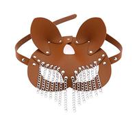 THINCAN Máscara de gato de cuero PU con borlas de cadena para mujeres hombres disfraz cosplay Halloween misteriosa media cara máscara punk