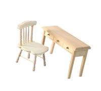 THINCAN Miniatura casa de muñecas de madera sin terminar mesa de estudio para silla para proyecto de modelo, manualidades y casa de muñecas, accesorios de escena, juego de escritorio de silla en