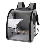 THINCAN Mochila para loro, bolsa de transporte, bolsa de transporte para mascotas, bolsa de aire, jaula de viaje transparente con soporte, percha, taza para viajes y senderismo, gris