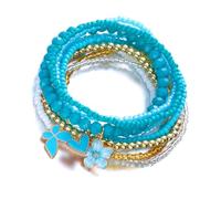THINCAN Pulsera elástica de perlas bohemias con diseño de flores y mariposas, pulsera ajustable para la muñeca, talla única, como se describe
