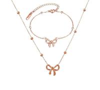 THINCAN Refinado Bowknot Collar Y Pulsera Conjunto Moderno Señoras Bowknot Collar Y Pulsera Conjunto Elegante Joyería Mujeres Moda Moda, talla única, como se describe, como se describe