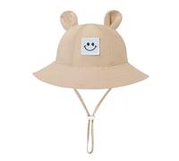 THINCAN Sombrero de sombra de sol de algodón recién nacido con hermosas orejas para niños y niños pequeños, sombrero de algodón cómodo para la playa y excursiones al jardín, unisex bebé, caqui, Talla
