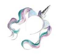 THINCAN Tema de cuernos con cuernos de lentejuelas diadema con pelucas para niñas hermosa dibujos animados personajes temas diadema para niños fiesta de cumpleaños