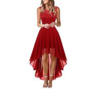 THINCAN Vestido de Cóctel y Noche Elegante Para Mujer - Sin Mangas, de Gasa, Para Boda, Fiesta, Dama de Honor - Rojo, S-L
