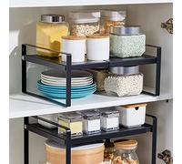 THINFAR Estante de Soporte para Horno de microondas, Organizador Multifuncional para hornos de microondas- 36-60 * 21 * 18cm (Negro)