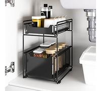 THINFAR Organizador de cocina de 2 niveles para almacenamiento bajo fregadero deslizante, soporte para armario deslizante (37,4 x 26,5 x 44 cm, 1 unidad)