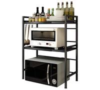 THINFAR Soporte extensible para horno de microondas de carga pesada, soporte para microondas de 2 niveles, soporte para estante de cocina, extensible + con ganchos (40/64 x 36,5 x 78 cm), color negro