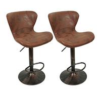 THINFAR Taburete de bar vintage - Juego de 2, taburete industrial de piel sintética, altura ajustable y giratoria 360°, silla de bar con reposapiés y respaldo (marrón)