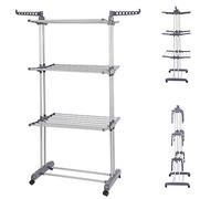 THINFAR Tendedero vertical extensible de 4 niveles con ruedas, tendedero de balcón exterior, tendedero para interior (75 x 64 x 170 cm, plata gris)