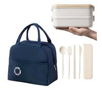 things-4you Fiambrera 3 compartimentos acero inoxidable con bolsa térmica y cubiertos | Lunch box bento BPA Free para comida trabajo, colegio, oficina o picnic (Blanco)