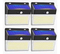 things-4you Luz solar exterior pack de 4, batería 2200 mAh, foco solar con sensor de movimiento, iluminación completa y duradera para jardín y fachada, 206 LED, IP65