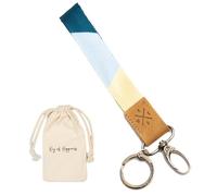 Things of Happiness Cordón corto con llavero y mosquetón para mujer y hombre | elegante llavero | pequeño regalo cumpleaños, San Valentín, Navidad | cordón corto (azul/amarillo)
