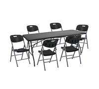 THINIA HOME Conjunto Plegable Mesa 180cm y 6 Sillas con Asa Catering