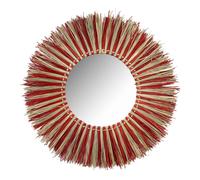 Thinia Home - Espejo Pared Decorativo Meer, Alga Marina, Comedor, Salón, Recibidor y Pasillo, Dormitorio, Interior, Diseño Boho, Ambiente Mediterráneo, Redondo, Dimensiones Ø76cm, Natural/Rojo o Negro
