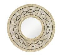 THINIA HOME - Espejo Pared Decorativo Bask, Algas Marinas, Comedor, Salón, Recibidor y Pasillo, Dormitorio, Interior, Diseño Boho, Ambiente Mediterráneo, Redondo, Dimensiones Ø55cm, Natural/Negro