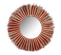 Thinia Home - Espejo Pared Decorativo Meer, Alga Marina, Comedor, Salón, Recibidor y Pasillo, Dormitorio, Interior, Diseño Boho, Ambiente Mediterráneo, Redondo, Dimensiones Ø76cm, Natural/Rojo o Negro