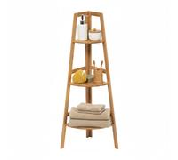 THINIA HOME - Estantería Esquinera de Bambú Natural con 3 Niveles de Almacenaje, Mueble Auxiliar para Baño, Cocina o Salón, Estilo Nórdico, 31.9x31.9x103 cm Beige