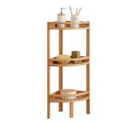 THINIA HOME - Estantería Esquinera de Bambú Natural, Mueble Auxiliar de Baño con 3 Niveles de Almacenaje, Rinconera Compacta, Estilo Nórdico, 29x29x85 cm