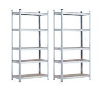 THINIA HOME - Estantería Modular Almacenaje (Pack 2), Acero y MDF Antihumedad, Hogar, Trastero, Garaje, 5 Baldas Ajustables, Carga Máxima 875Kg, 90x40x180cm (largo x ancho x alto) Plata