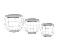 THINIA HOME - Kit 3 Mesitas de Centro Redondas Baloon, Metal/Hierro, Hogar, Salón, Comedor, Dormitorio, Recibidor, Cesta de Almacenaje, Tapa Extraíble, Diseño Industrial, Color Blanco, Negro o Gris