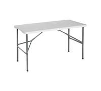 THINIA HOME - Mesa Plegable Portátil para Camping 122cm, Resina, Uso Interior y Exterior, Jardín, Terraza, Eventos y Celebraciones, Catering, Diseño Maleta, Asa de Transporte, Ligera, Blanco