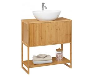 THINIA HOME - Mueble Bajo Lavabo de Bambú Natural para Lavabos Suspendidos Sin Pedestal, Armario de Baño con Hueco para Sifón, Estilo Nórdico, 69.6x33.5x80 cm