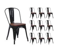 THINIA HOME Pack 10 Sillas Apilables Industriales de Acero y Madera 45x45x85cm
