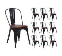 THINIA HOME Pack 10 Sillas Apilables Industriales de Acero y Madera 45x45x85cm