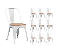 Thinia Home Pack 10 Sillas Apilables Industriales de Acero y Madera 45x45x85cm Thinia Home