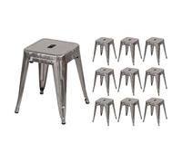 Thinia Home Pack 10 Taburetes Bajos Industriales Apilables de Acero 38x38x46cm Thinia Home