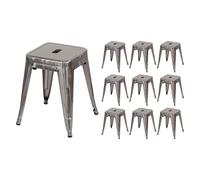 Thinia Home Pack 10 Taburetes Bajos Industriales Apilables de Acero 38x38x46cm Thinia Home