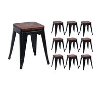 Thinia Home Pack 10 Taburetes Bajos Industriales Apilables de Acero y Madera 38x38x46cm Thinia Home