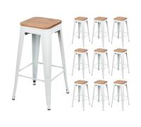 THINIA HOME Pack 10 Taburetes Medios Industriales Apilables de Acero y Madera 43x43x76cm