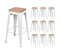 Thinia Home Pack 10 Taburetes Medios Industriales Apilables de Acero y Madera 43x43x76cm Thinia Home