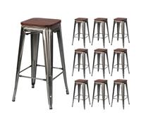 Thinia Home Pack 10 Taburetes Medios Industriales Apilables de Acero y Madera 43x43x76cm Thinia Home